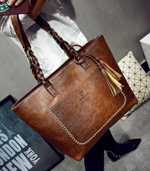 Torebka skóra pojemna kobieca brązowa nowa z metką