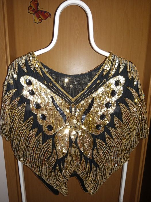 Top borboleta lantejoulas preto e dourado, tamanho único