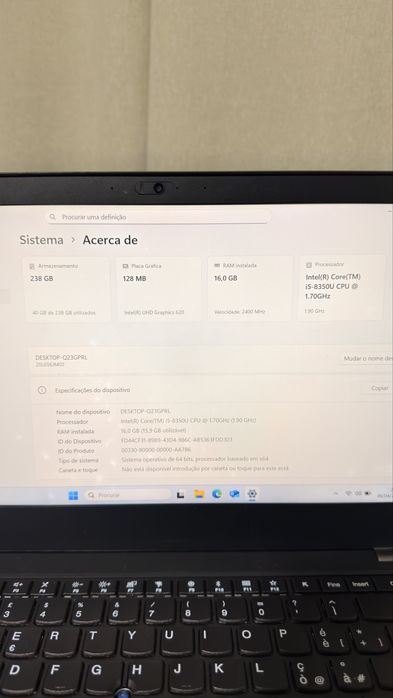 Portatil Lenovo T480 i5 8350u 16gb DDr4 SSD 256gb