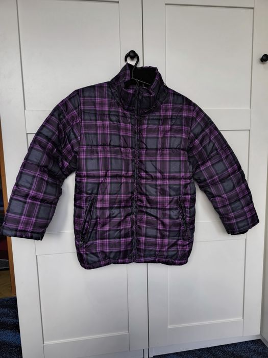 Kurtka 146 zimowa fioletowa kratka odblask zima H&M