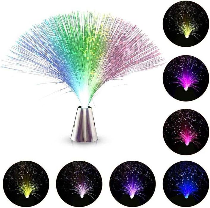 Lampa Światłowodowa LED Różne Kolory Na Baterie - Chromowana Podstawka