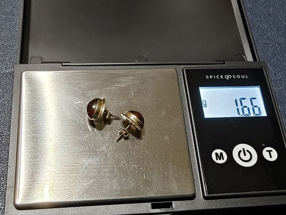 para starych złotych kolczyków z bursztynem pr585/14k