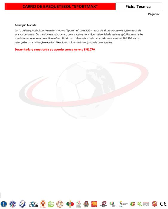 Cesto de Basquetebol Profissional – SPORTS PARTNER (Novo)