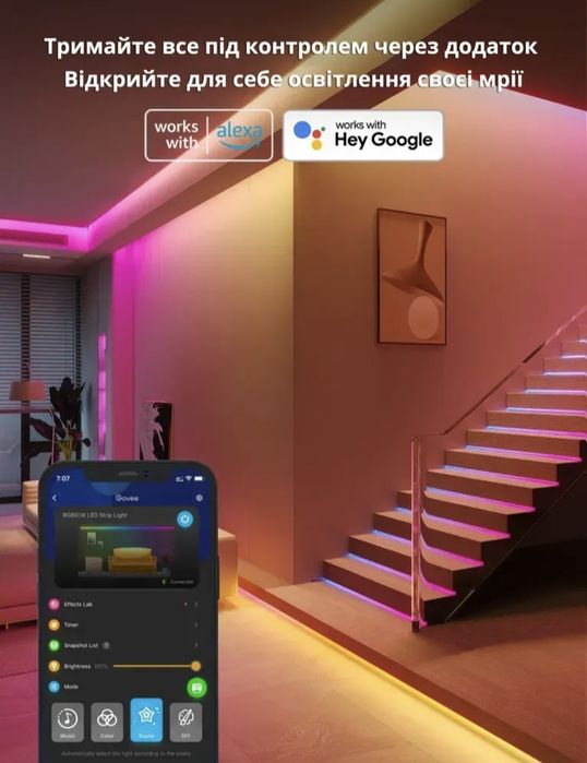 Розумна світлодіодна LED стрічка 20 (2x10) метрів Govee RGBICW LED Str