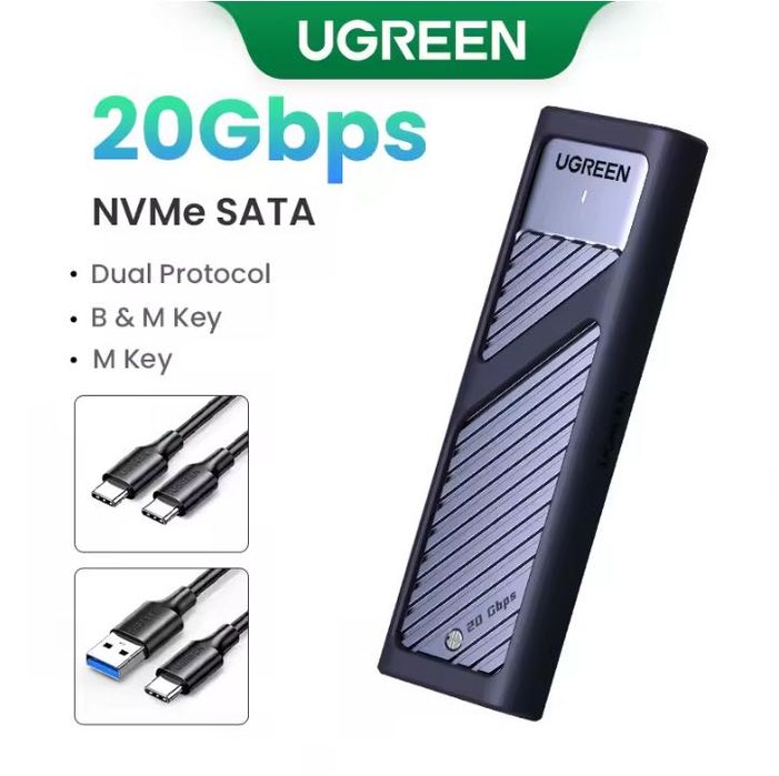 Зовнішня кишеня UGREEN 20Gbps M.2 NVMe / SATA SSD to USB3.2 Gen 2.