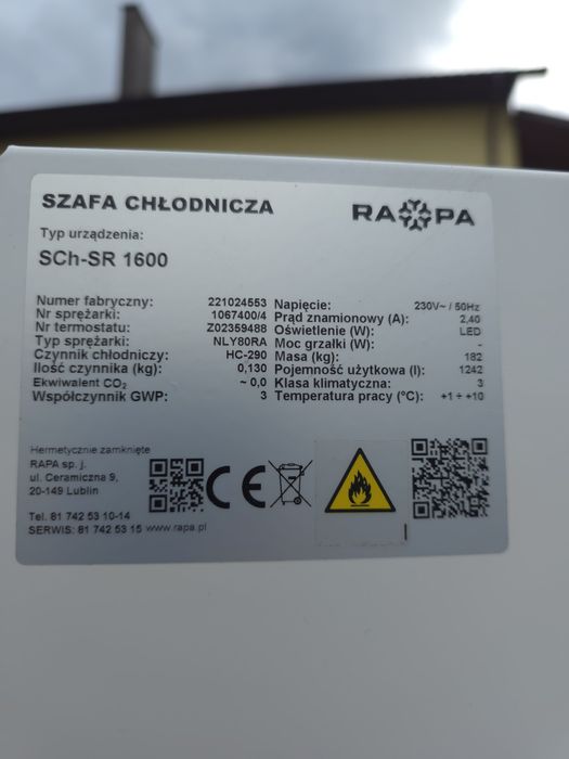 Szafa Chłodnicza RAPA SCh- SR 1600 2023r