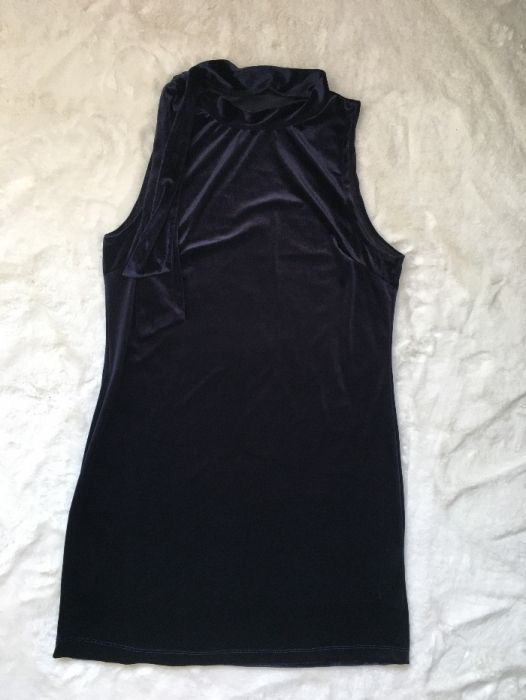 Sukienka welurowa vintage granatowa błyszcząca