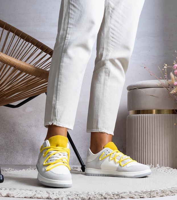 Szare sneakersy damskie trampki z żółtymi sznurówkami Arcobaleno