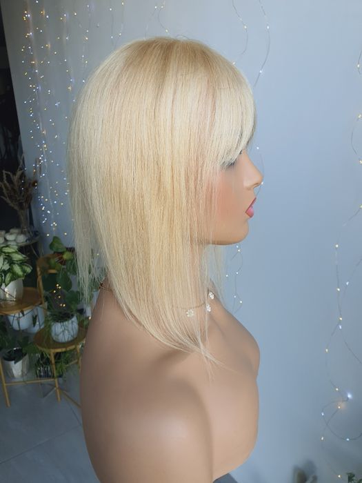 Tupet z włosów naturalnych mini tupet jasny blond refleksy