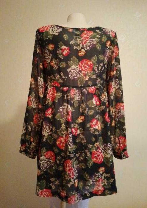 Сукня туніка шифон в квіти на ґудзиках з карманами