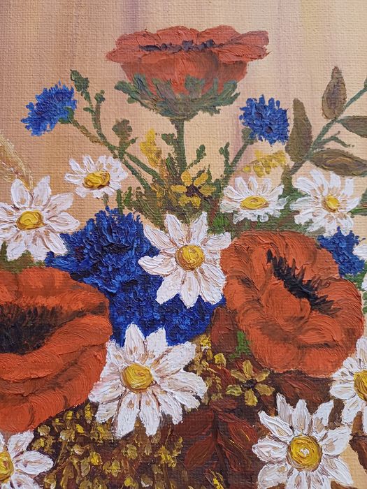 Stary obraz na płótnie sygnowany Kwiaty