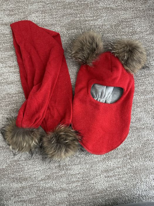 Комплект шапка+шарф, шерсть і натуральне хутро