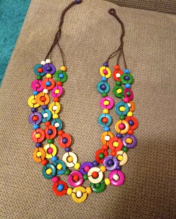 Nowy naturalny Boho retro naszyjnik korale z łupin kokosa 65 cm
