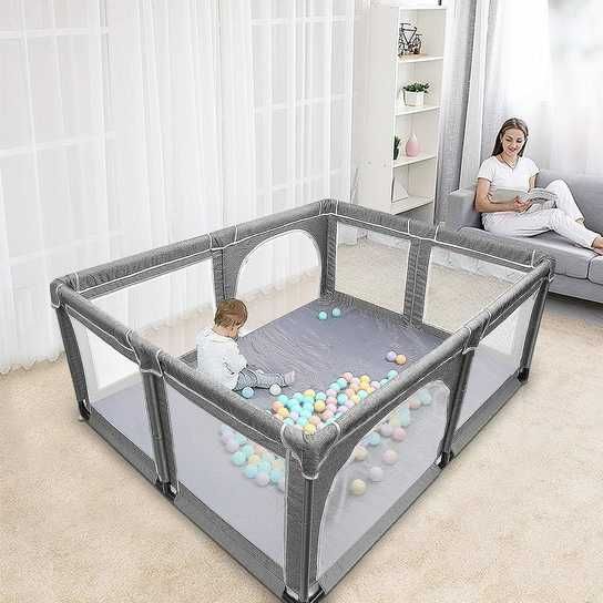 Duży Stabilny Kojec dla Dzieci z pokrowcem i wieszakami 180x150 (o6)