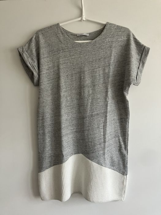 Szaro biały sweter sukienka tunika, krótki rękaw, Zara, rozmiar S/36