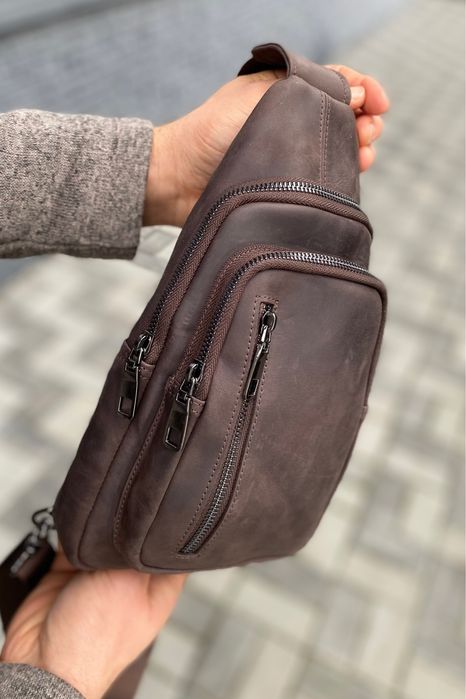 Коричнева чоловіча сумка Craft слінг бананка через плече crazy horse