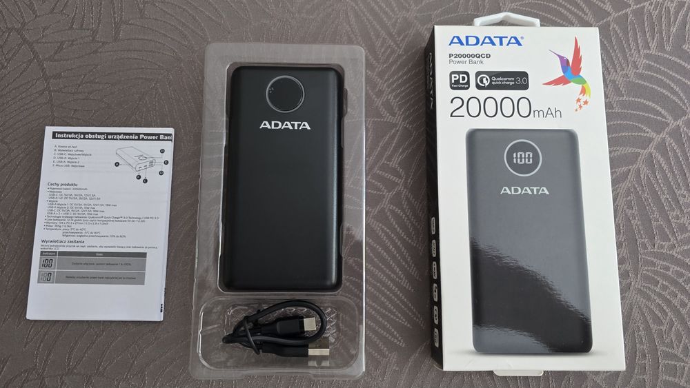 Powerbank ADATA P20000QCD, 20 000mAh, Quick Charge 3.0 - NOWY