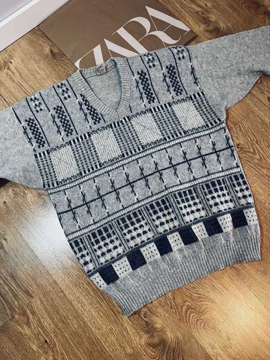 Shetland piękny sweter męski L ciepły zimowy