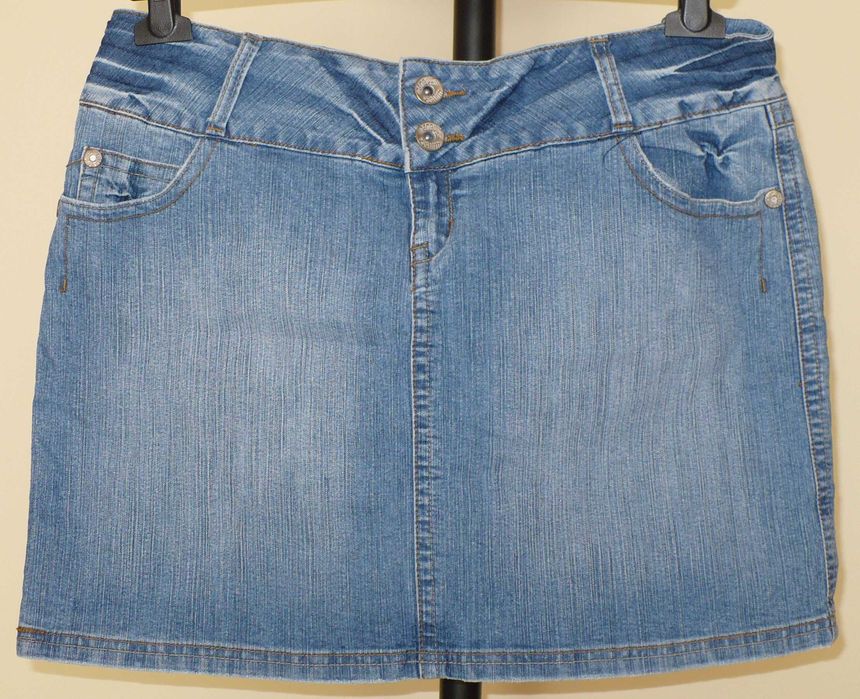 Spódnica jeans, dzinsowa, r 44 dł mini + kolczyki
