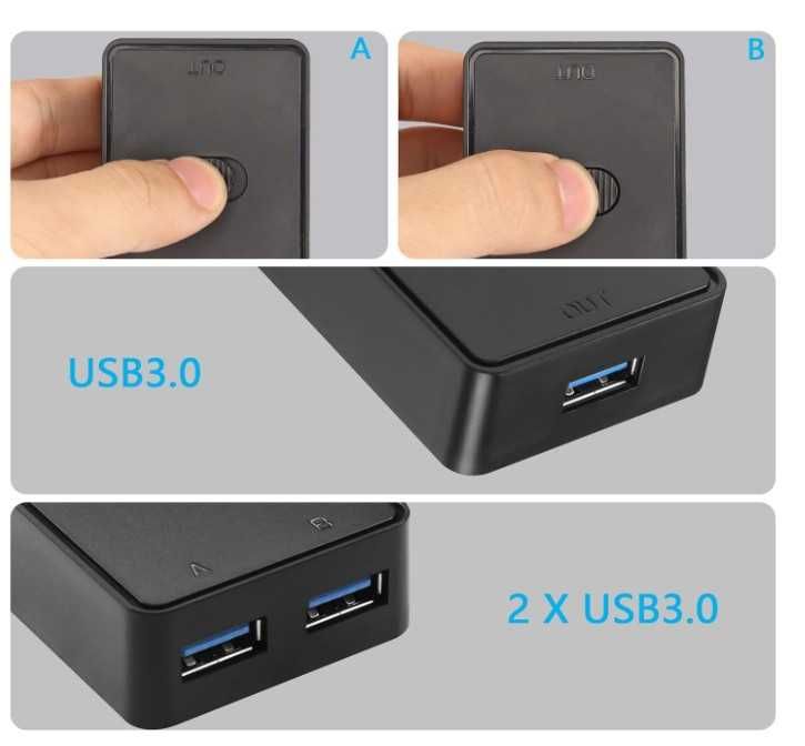 Przełącznik USB 3.0 adapter KVM USB, dwukierunkowy przełącznik 2 w  1