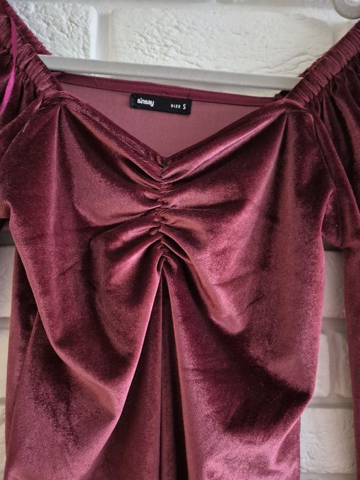 Sukienka mini ala welur bordowa s