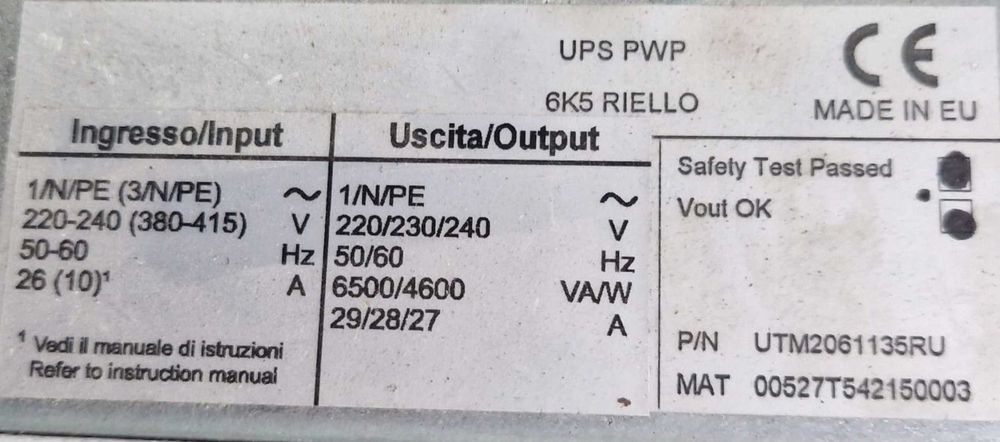 UPS Riello 6K5 6000VA 4500W