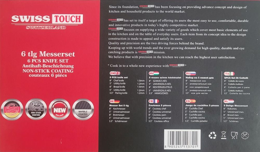 Conjunto de Facas Swiss Touch – Novo – 6 Peças + Descascador Cerâmico – 15€