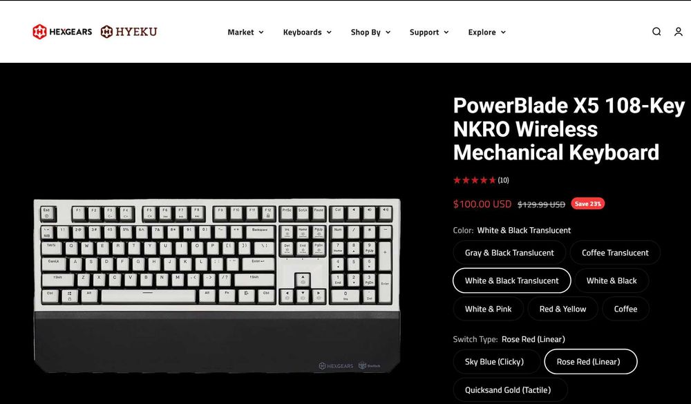 Механічна бездротова клавіатура Hyeku / PowerBlade X5 на Rose Red свічах