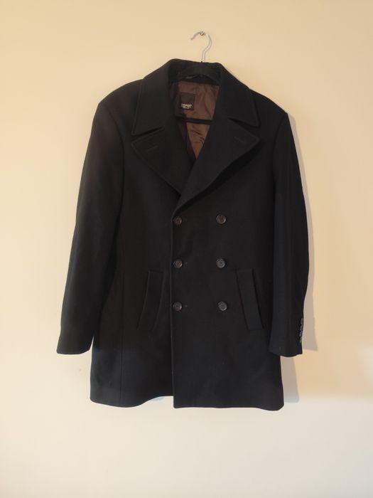 Czarny dwurzędowy płaszcz Esprit 48 z kieszeniami