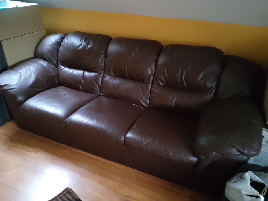 Kanapa SKÓRA NATURALNA Brąz, stan bardzo dobry