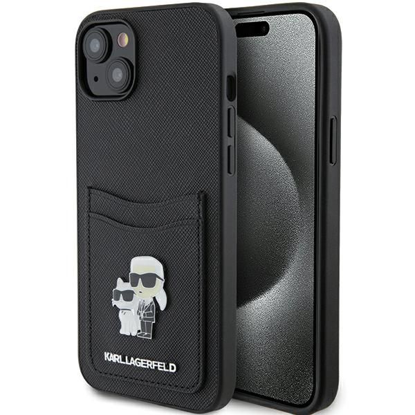 Karl Lagerfeld KLHCP15SSAPKCNPK iPhone 15 / 14 / 13 6.1 czarny/black hardcase Saffiano Cardslot Karl i Choupette Metal Pin