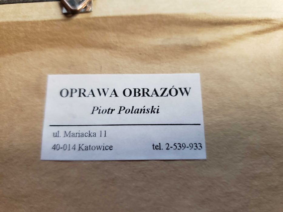 Obraz współczesnego malarza - akwarela na papierze - w brązowej ramie