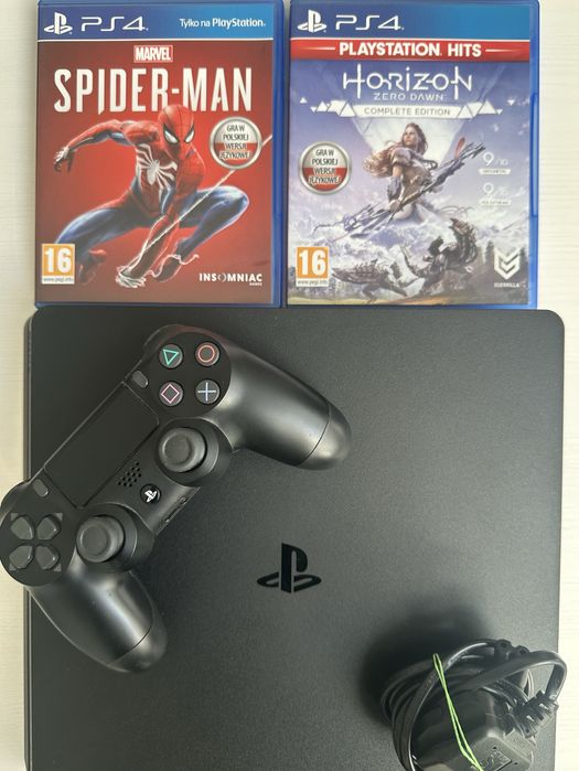 PS4 SLIM 500GB z padem i grami (Spiderman, Horizon Zero Dawn)