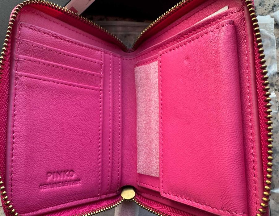 portfel pinko taylor zip around nowy model w jaskółki kolor neo róż