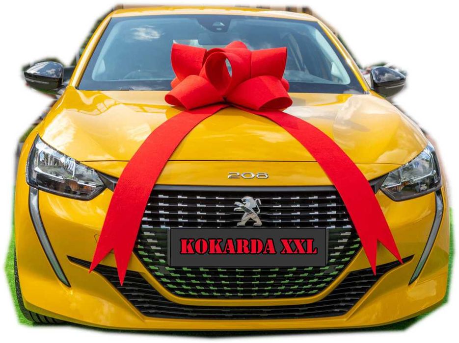 NOWOŚĆ! Niebieska Czerwona Kokarda na Samochód Auto Prezent ślubny