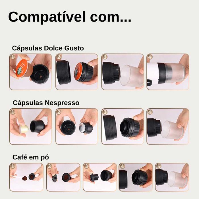 Máquina de Café Portátil – Bateria (Dolce Gusto/Nespresso/Café em pó)