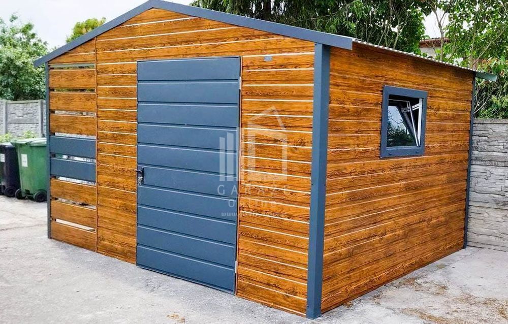 Schowek Domek Ogrodowy 3m x 3m + Wiata  Drzwi - Drewnopodobny ID213
