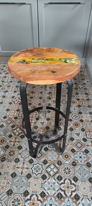 Hoker stalowy industrialny (lite drewno)