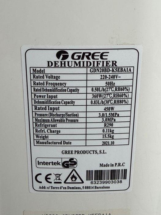 Dehumidifier desumidificador Gree Daisy 20 l com função de secagem