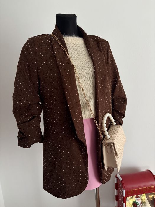 Marynarka blink blink czekoladowa z drapowanymi rękawami (M)