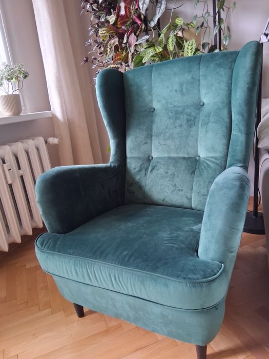 Fotel uszak, welur zieleń butelkowa