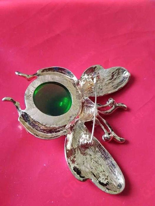 Брошка бджола бджілка велика з гірським кришталем