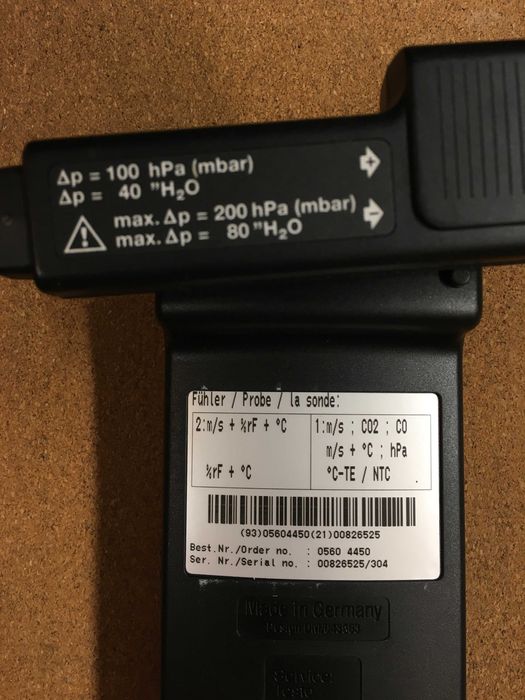 Testo 445 climate measuring instrument (tubo de Pitot - Velocidade)