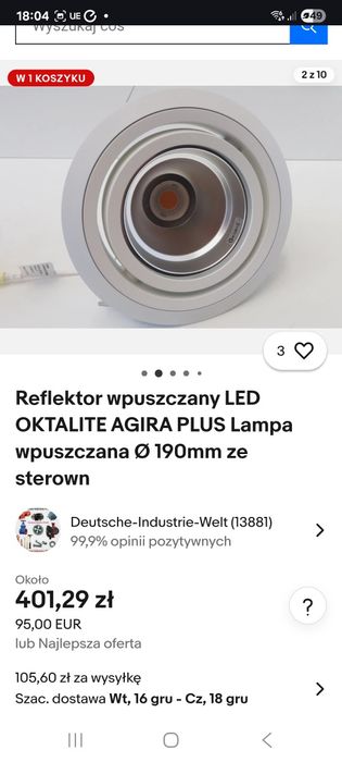 Reflektor wpuszczany,lampa led 20w oktalite agira ,made in germany