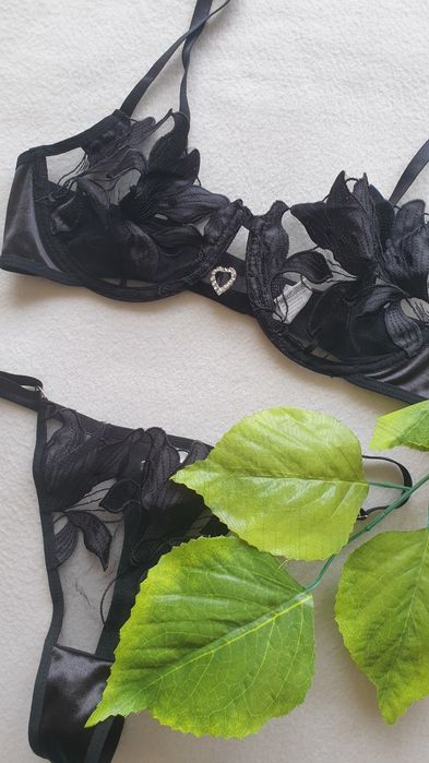 S 36 8 Czarny seksowny komplet bielizny seksowna koronkowa bielizna da