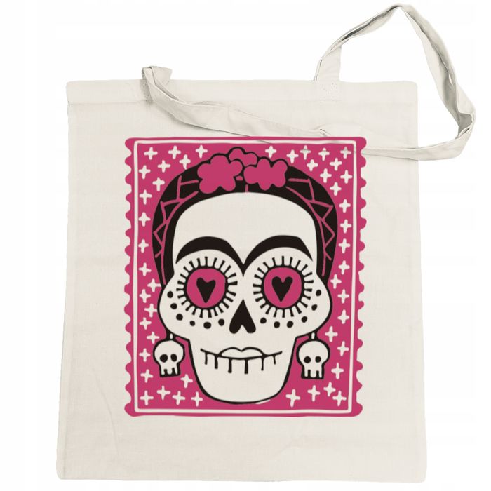 torba na zakupy nadruk różowa czaszka meksykańska