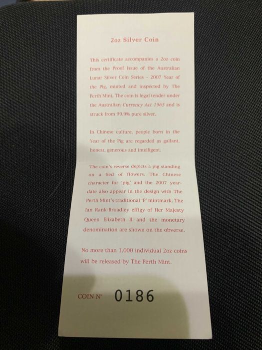 2 долара (2oz) Австралія Рік Свині 2007 PROOF
