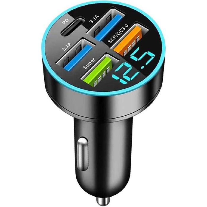 АВТО зарядка USB 4в1 + Tupe-C 3.1А вольтметр