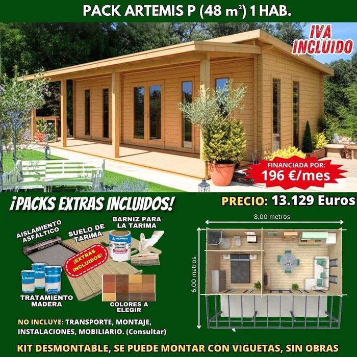 Casa de madeira de 32m2 - Modelo ARTEMIS 8x4