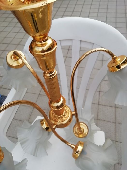 Candeeiro teto 6 braços dourado